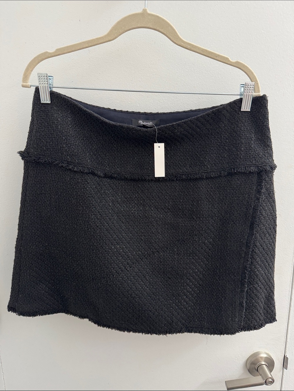 Madewell Black Tweed Mini Skirt with Fringe Trim